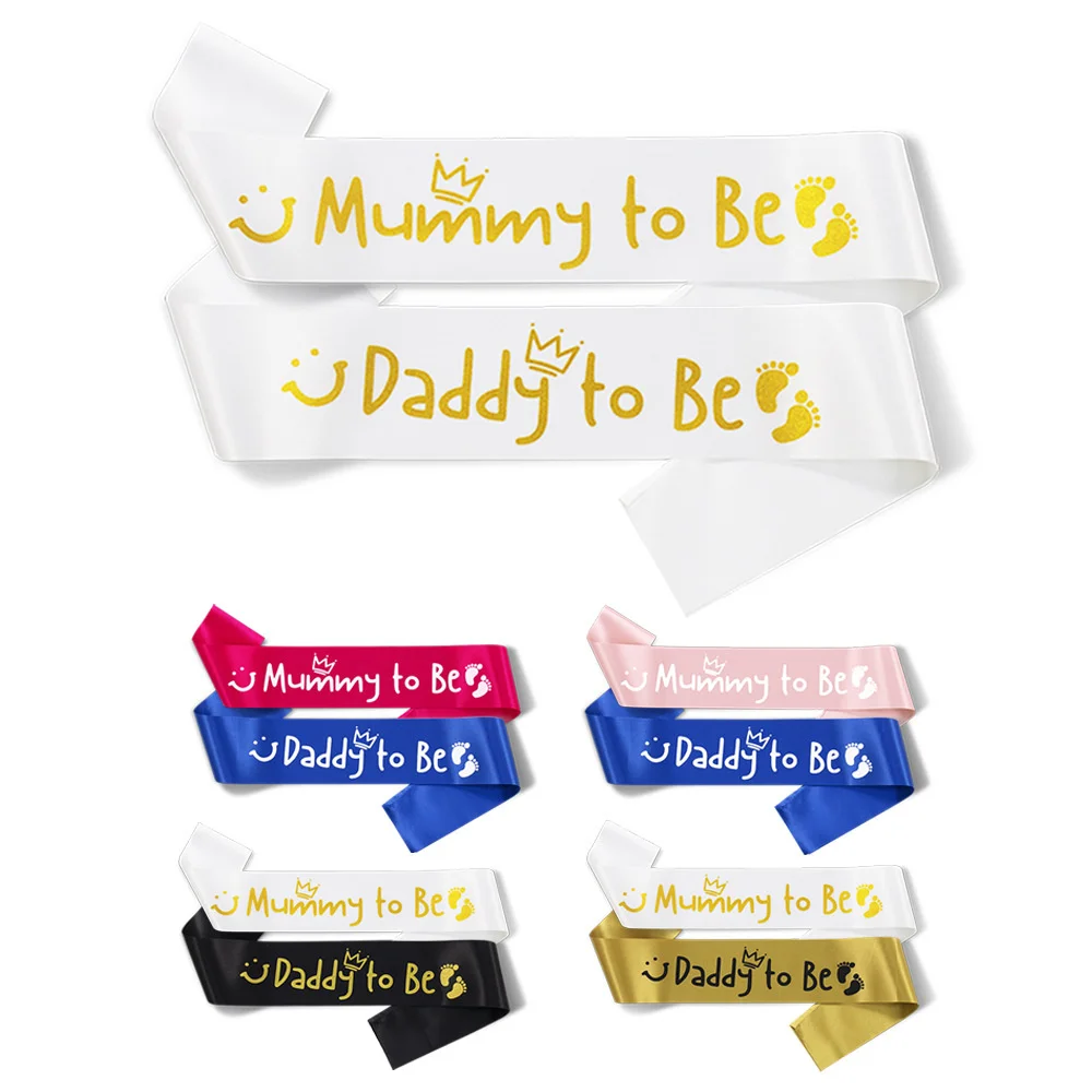 2pcs Birthday Shoulder Belt Greeting Newborn Party Parents' Tools Color Ding Cloth Print Mummy to be Daddy to Be Ribbon