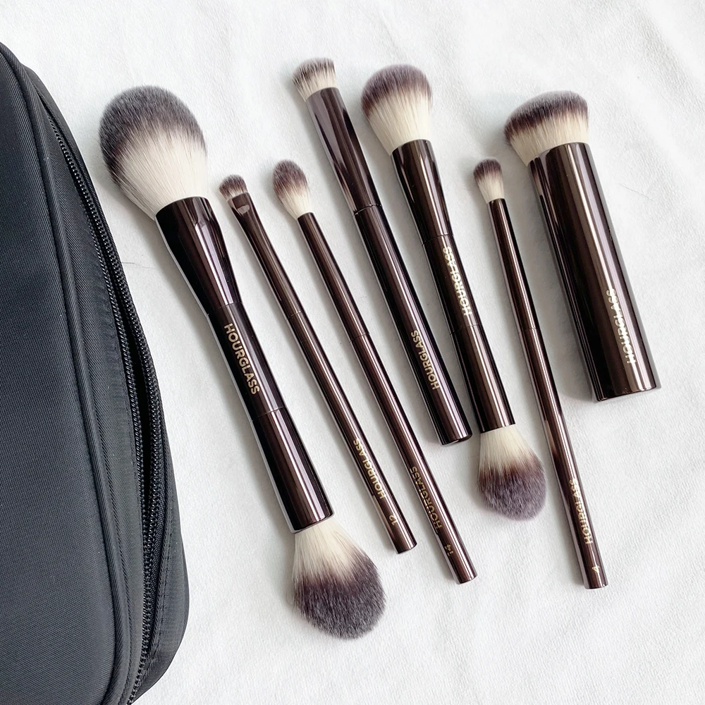 Hourglass Makeup Brushes Set - Luxury Powder Blush Eyeshadow Crease Concealer eyeLiner Smudger Metal Handle Brushes