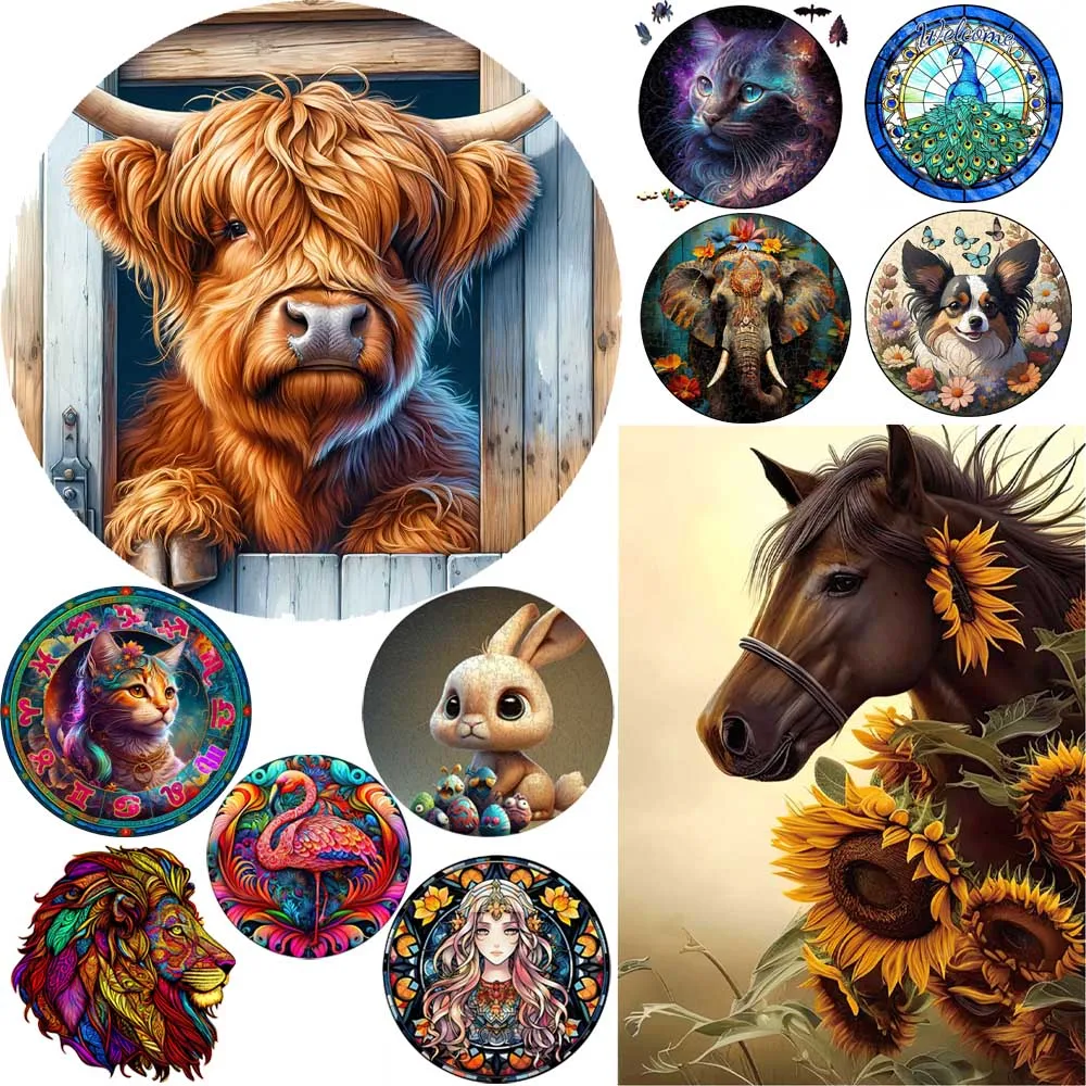A Horse with Flowers Wooden Puzzle Unique Shape Animal Puzzle Adult Relaxation Gift Exquisite Boxed Set with Decorative Artworks
