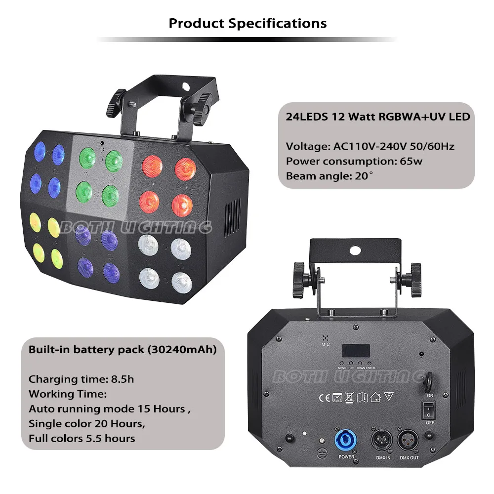 2pcs Bag White Housing 24*12w Spider Wash RGBWA+UV LED Wash DJ Lights Wireless DMX  Powered Wedding Stage Event