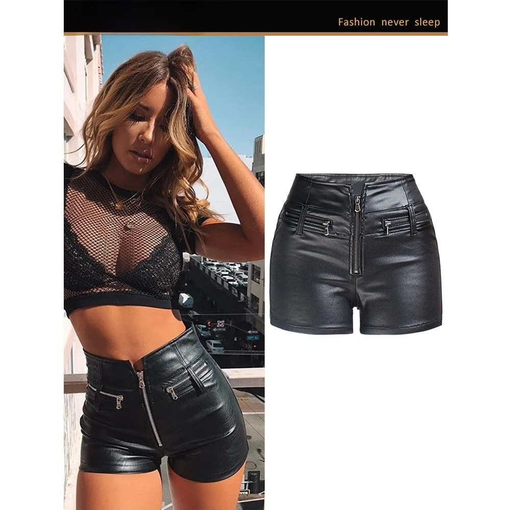 

Женские облегающие брюки-шорты из искусственной кожи с высокой талией и эффектом подтяжки ягодиц, в мотоциклетном стиле, модная уличная одежда