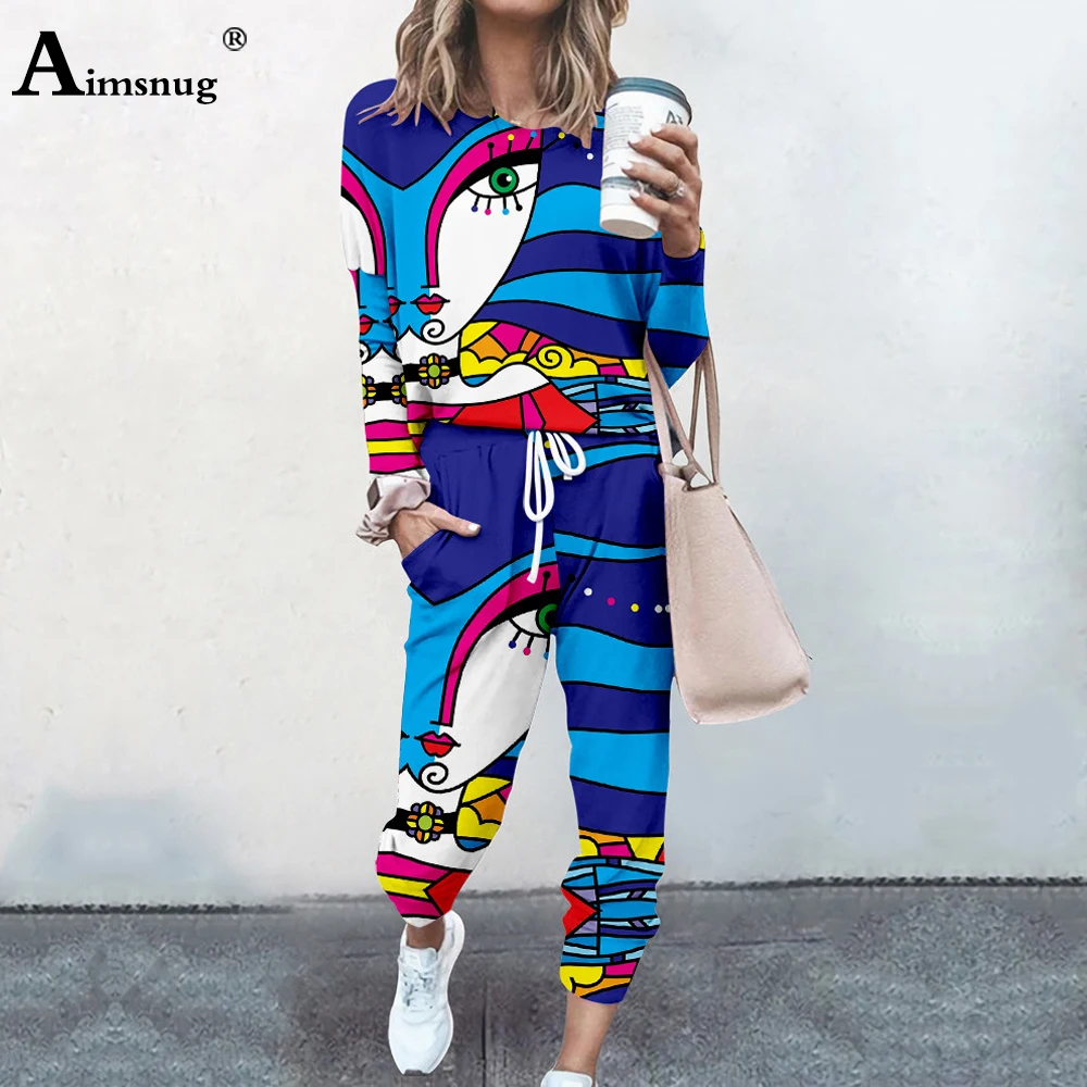 Aimsnug 2022 Autumn Tracksuit set women Fashion 3D Print Two Piece Sets long sleeve casual Sweatshirt and Pants 2Pcs Outfits