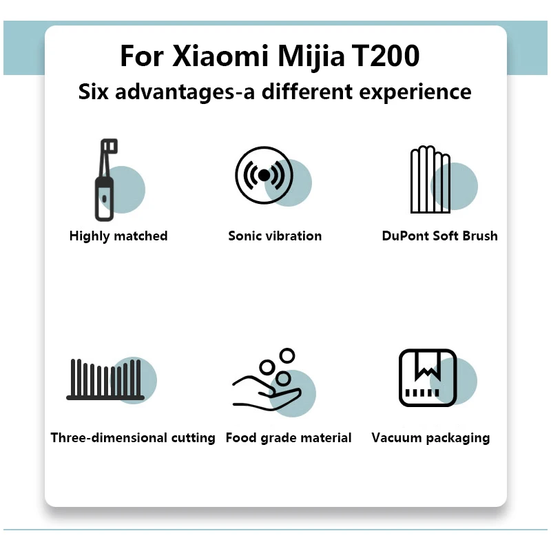 DuPont substituição escova cabeças para Xiaomi T200, cerdas macias, bicos adequados, escova de dentes elétrica sônica, embalagem a vácuo, 4pcs