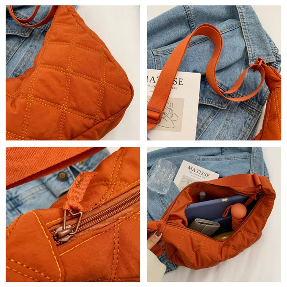 Bolso cruzado a la moda para mujer, bolso de hombro acolchado de Color sólido, correa ajustable, gran capacidad para Otoño e Invierno