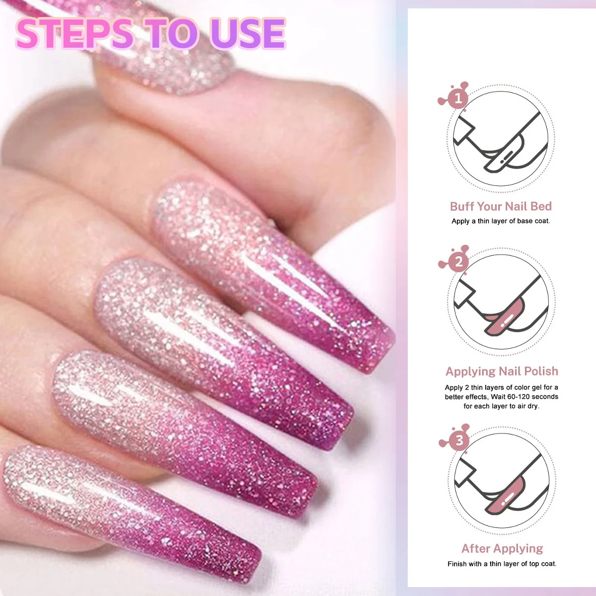 6Pcs Thermal Color Changing Glitter Gel Nail Polish Set, UV Soak Off Nail Gel, Salon DIY Manicure Gift Kit For Nail Art Lovers