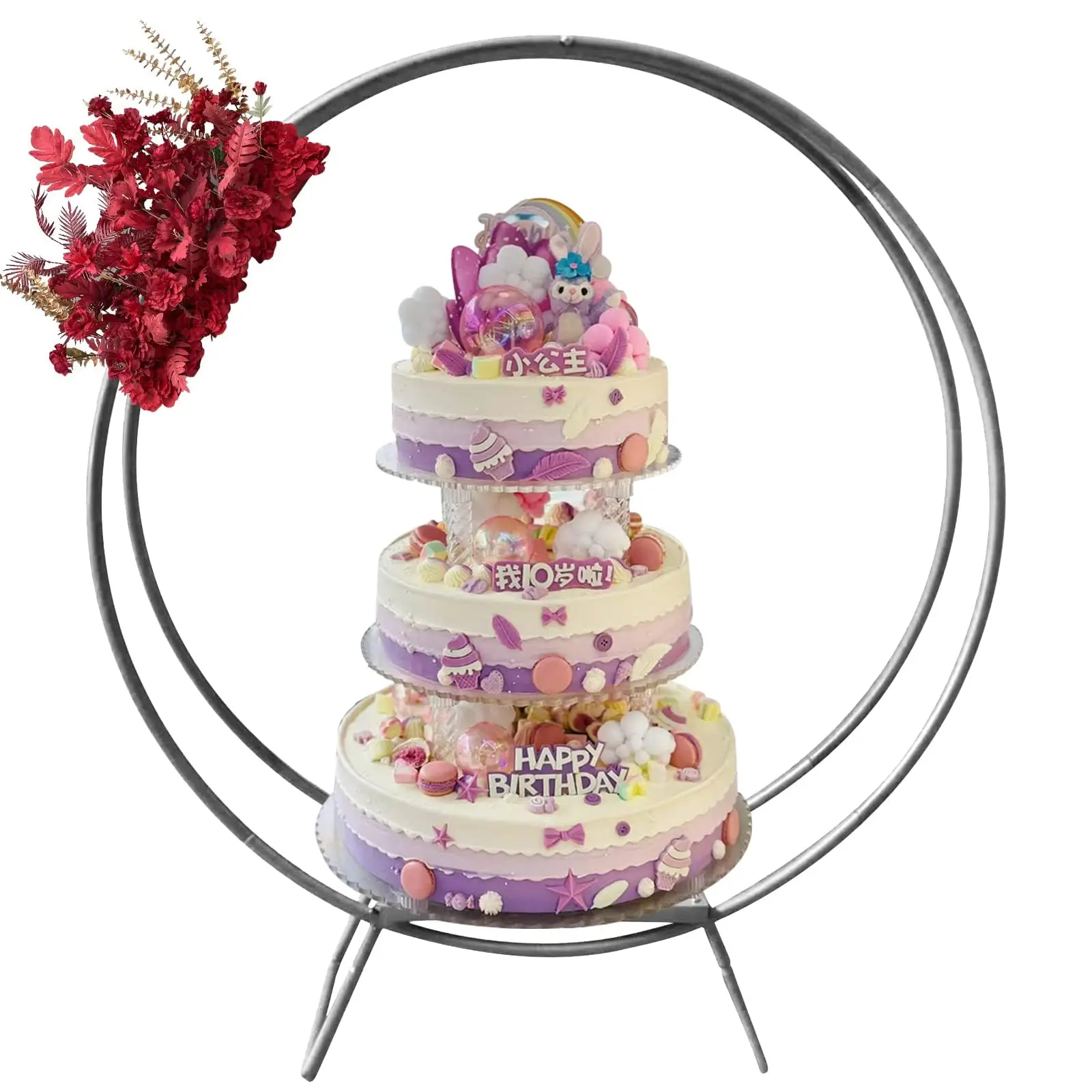 37 Polegada-prata redonda bolo de casamento suporte, bolo & flor expositor, decoração de mesa quadro arco pano de fundo suporte, arco grande bolo