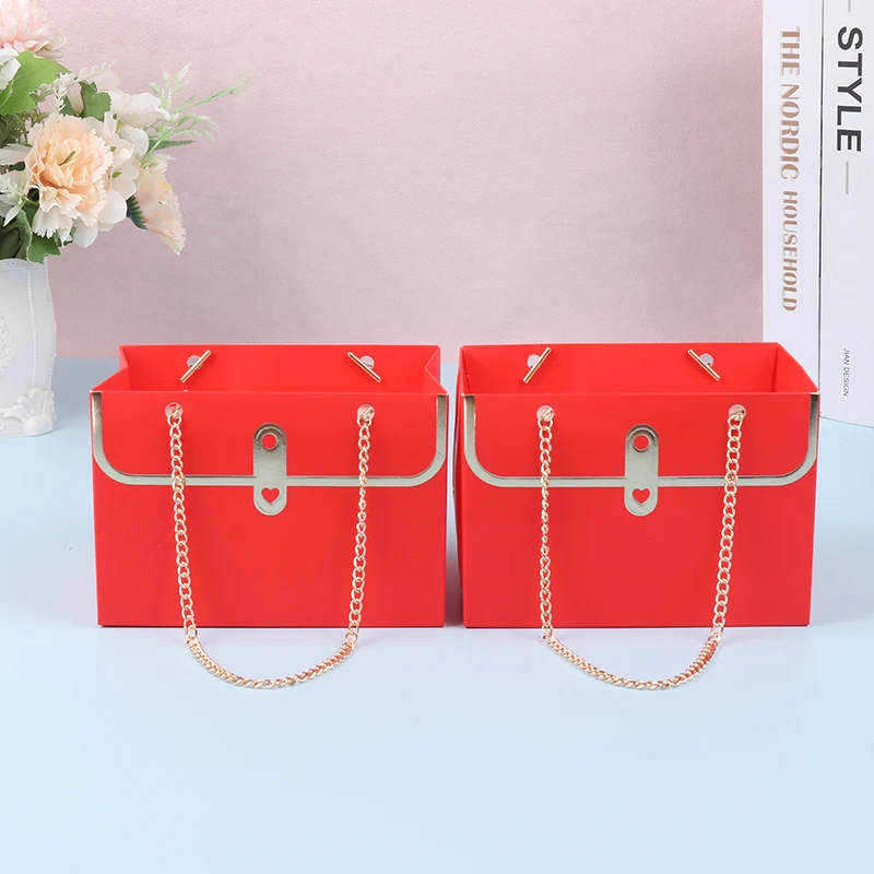 Portable Flower Box Foldable Paper Hand Gift Bag Kraft Handbag Wedding Party Gift Box Packaging For Candy Cake Birthday