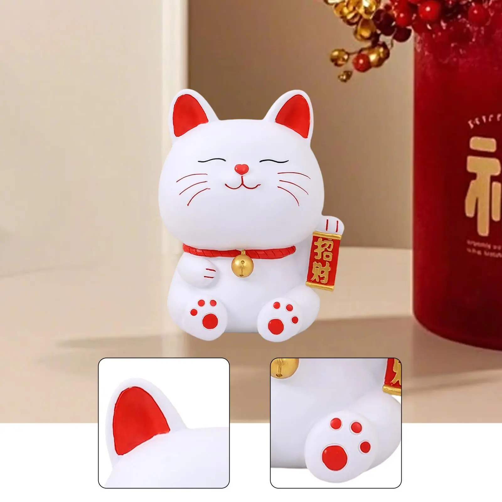 Lucky Cat Piggy Bank Cute Cartoon Collectible Art Craft Ornament Statue Animal Sculpture for Cabinet Fireplace Shelf Home Decor