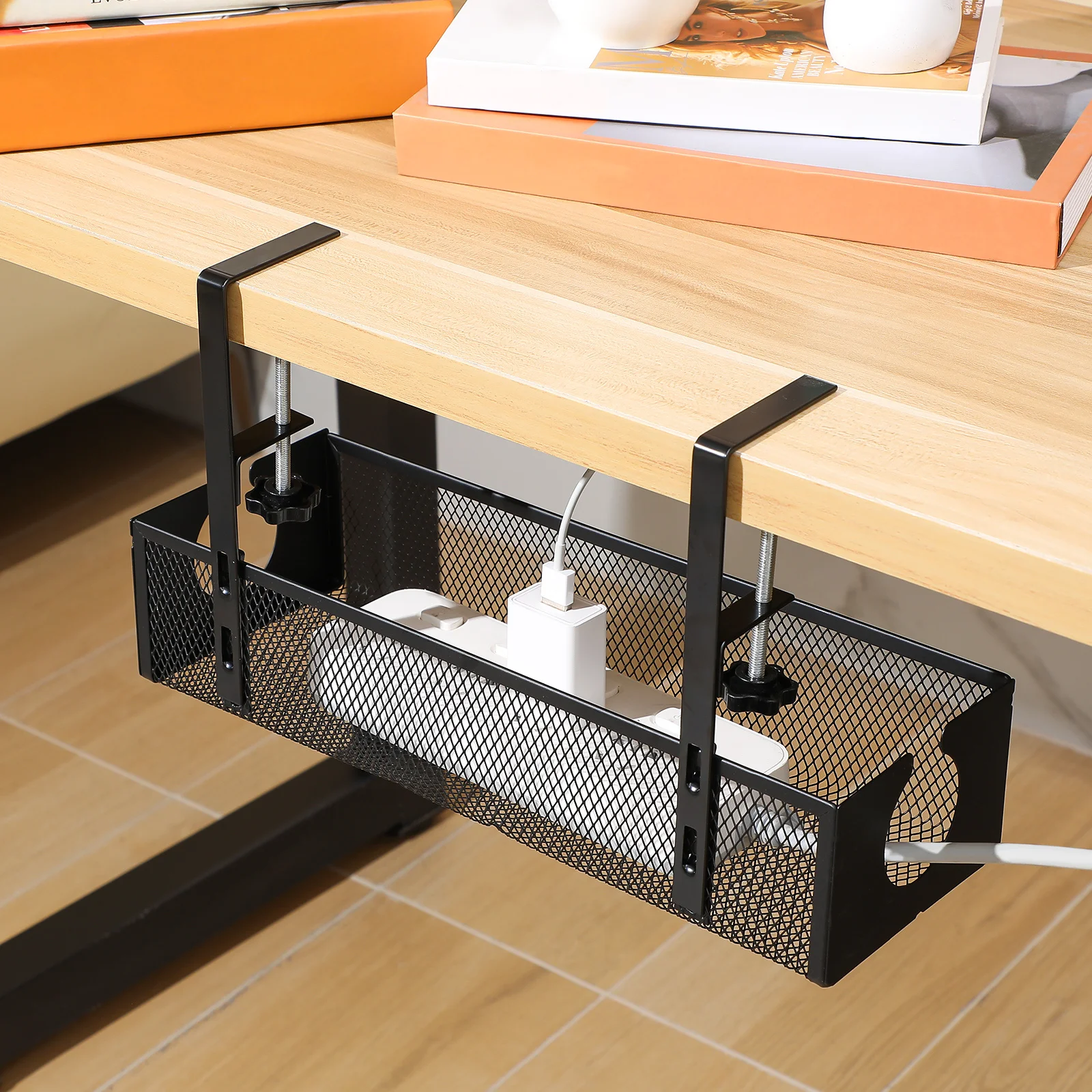 

Cable Management Under Desk Sturdy Metal Tray Large Capacity Carbon Steel Desk Wire Organizer Cord Holder Home Office Storage