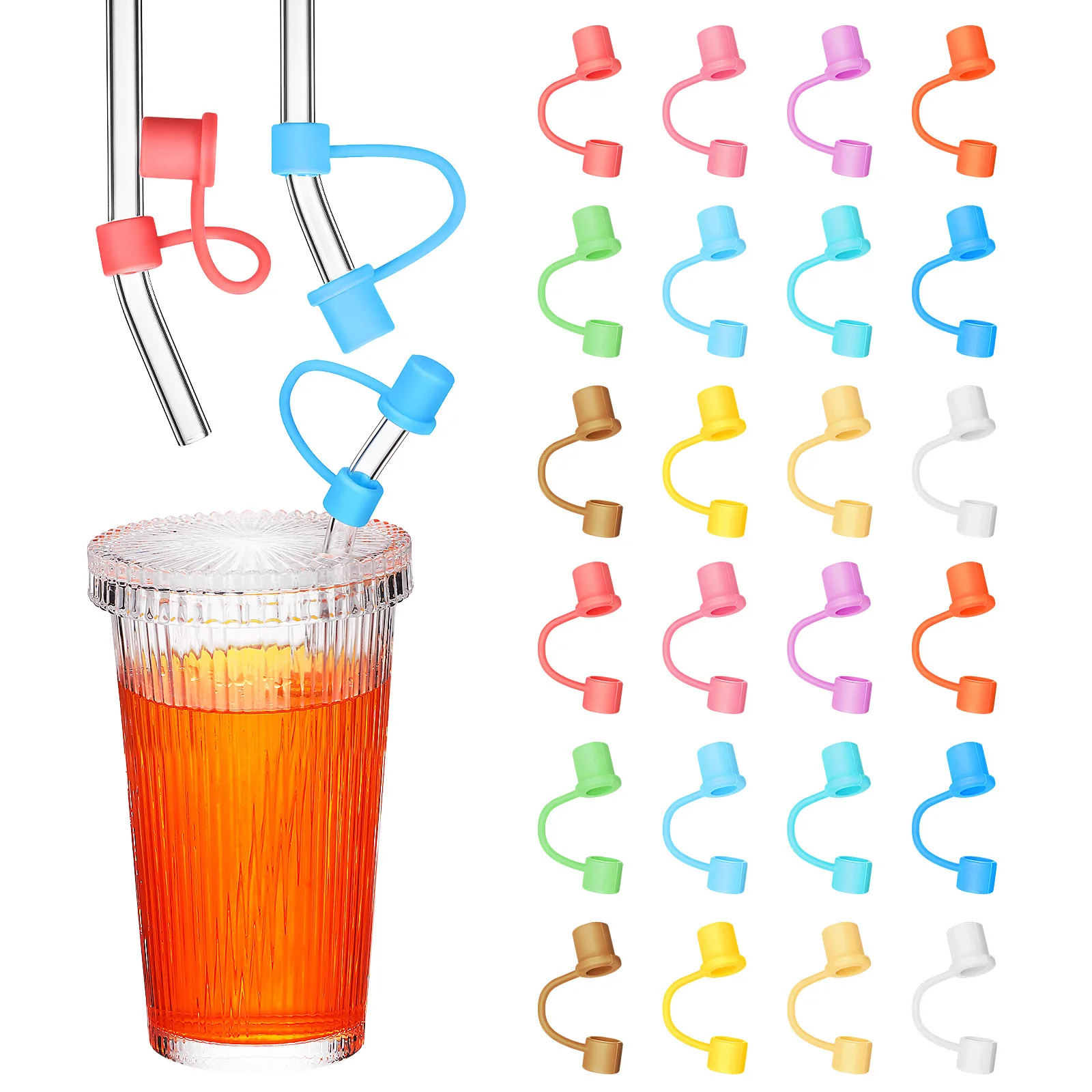 

24 pcs Silicone Covers Reusable Drinking Caps For Tumblers Bottles Hygiene Protection Straw Straw Caps Tips Plug
