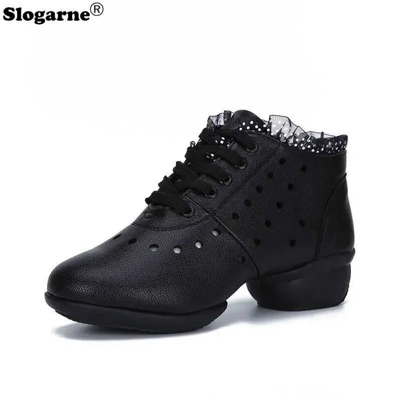 Women Latin Shoes 4CM Heels Outdoor Girls' Modern Jazz Ballroom Latin Dance Shoes Yoga Trainning Hollowed Soft PU Leather Shoes