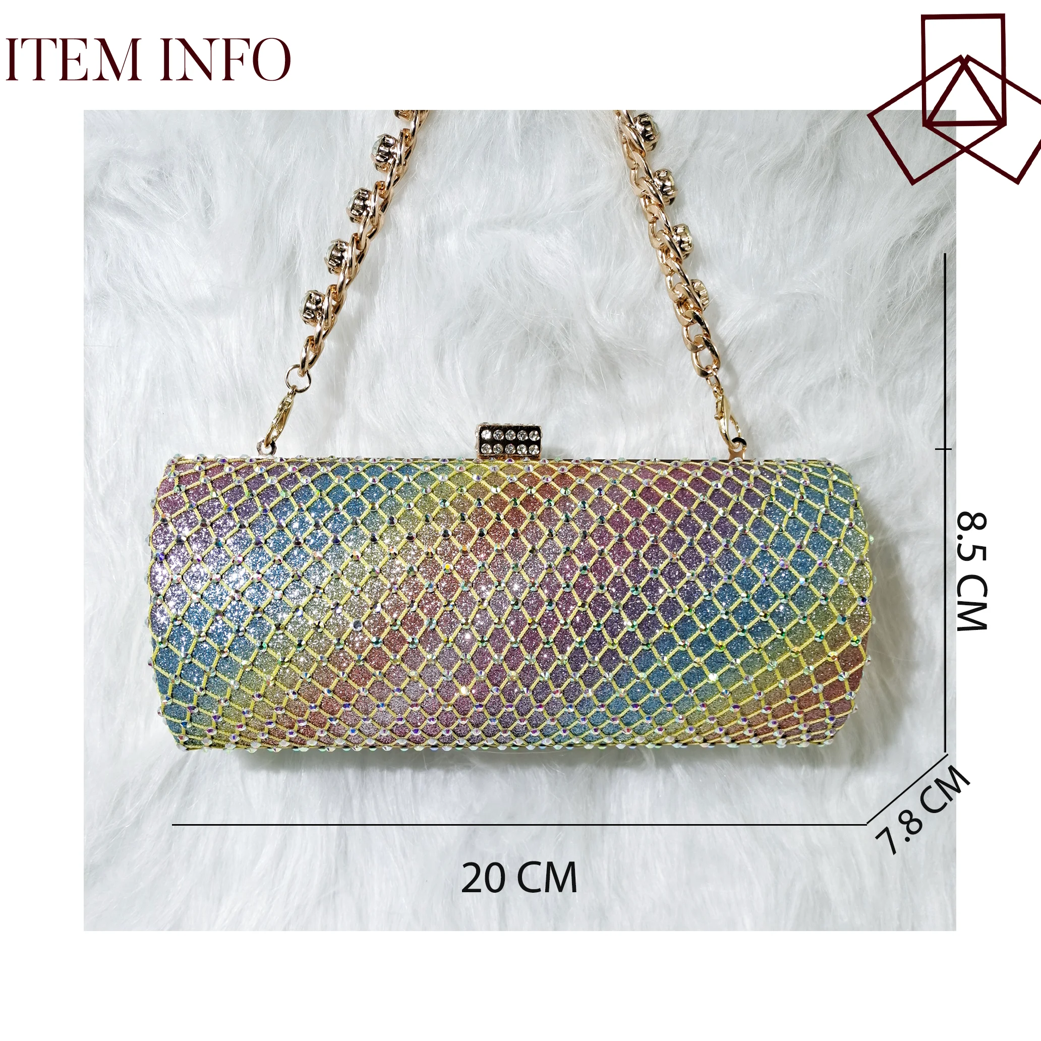 QSGFC Crystal Mesh Hard Bag  Evening Clutch Girly Fashion Small Bag Long Shoulder Strap Two-Way Bag