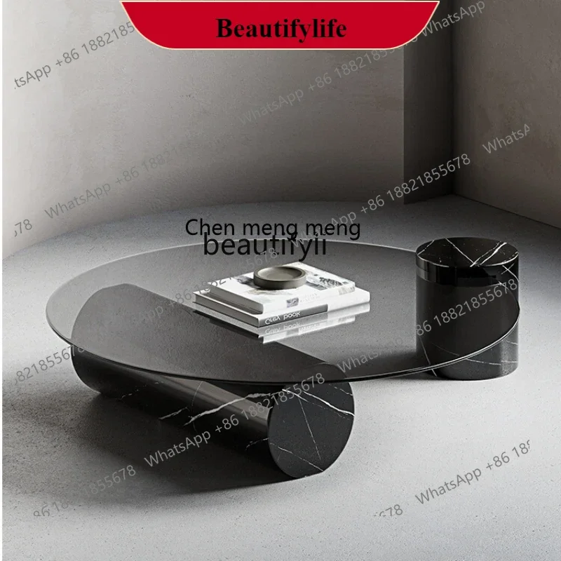 

G153 Natural Marble Tempered Glass round Tea Table Modern Minimalist Villa Living Room Designer Model Room Minimalist