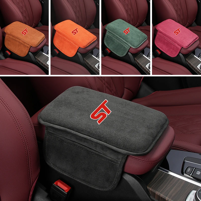 

Suede Car Armrest Box Cover Seat Armrest Storage Protector Pad For Ford ST Racing Performance Focus Mk2 Mk3 Fiesta Mondeo S-MAX
