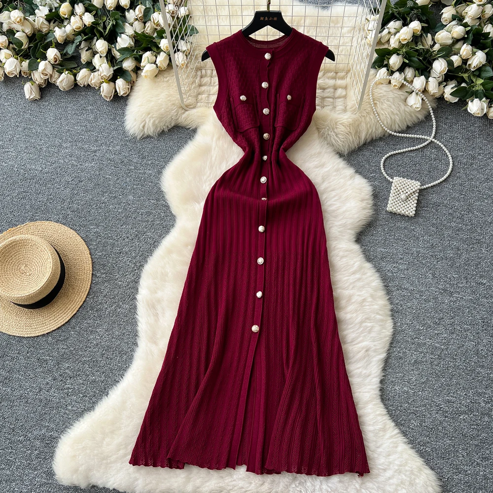 YuooMuoo ブランドファッション女性ニットサマードレス 2025 エレガントなシングルブレストスリムウエストロングシャツドレスオフィスレディ Vestidos