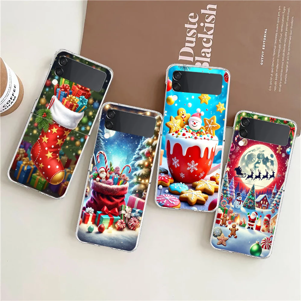 New Year Gift Cartoon Christmas Phone Cover For Samsung Galaxy Z Flip 8 7 6 5 4 3 Case Transparent Hard PC Foldable Shell Capas