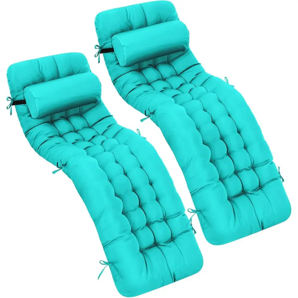 

66 High Back Patio Pool Chaise Lounge Cushion Set, Water Resistant, 2 Pieces, Peacock Blue