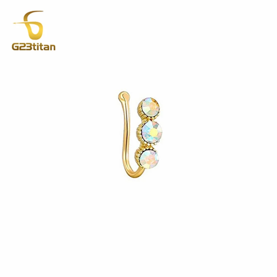 حلقة أنف مزيفة من الزركون للنساء ، غضروف الأذن ، قرط كفة الفص الحلزوني ، موضة هندية ، إكسسوارات مجوهرات ، مشبك أنف ، أب ، 1 * *