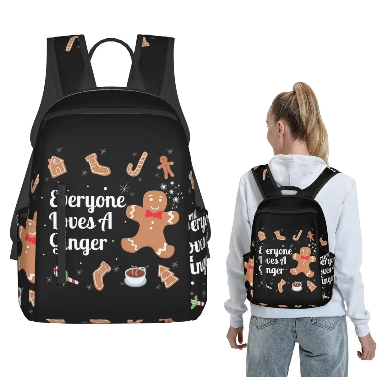 Everyone Loves A Ginger Xmas Gift, Funny Christmas Gingerbread Cookie Man Backpack Large Capacity Boys Girls BookBag School Bag