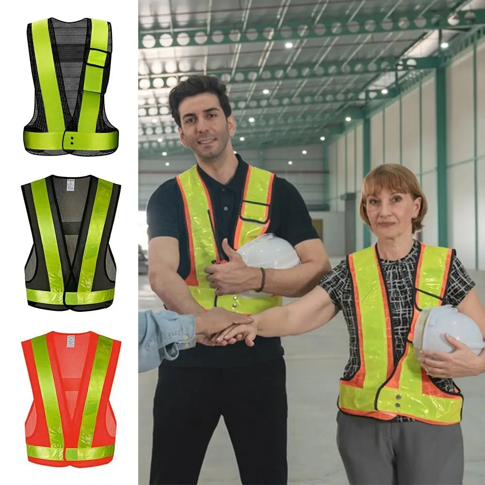 V Shape Reflective Vest Mesh Fabric Lattice Reflective Straps Safety Vest Night Work Black Orange Warning Clothing