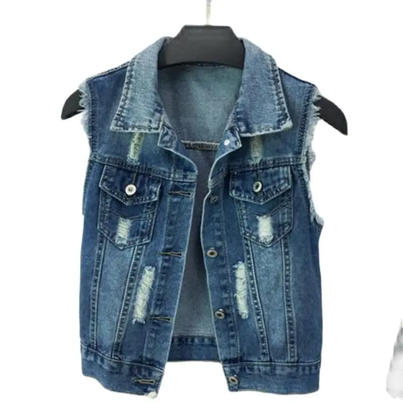 Hot Sale Spring Denim Vests Female Hot Sale Autumn Denim Vest Mezclilla Waistcoat Mezclilla Jackets Woman Veste Manteau Abrigo