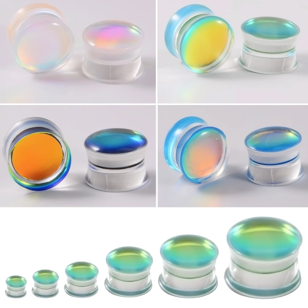 Pair Acrylic Flash Film Ear Plugs Bling Saddle Double Flared Plugs Earlets Gauge Expander Body Piercing Jewelry