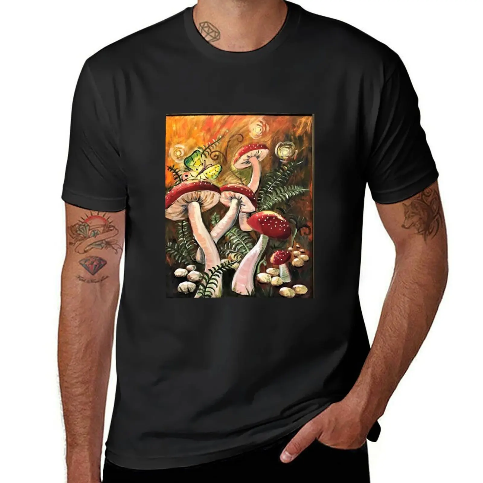 Magic Mushrooms Acrylic Painting T-Shirt funnys Aesthetic clothing sports fans men clothing