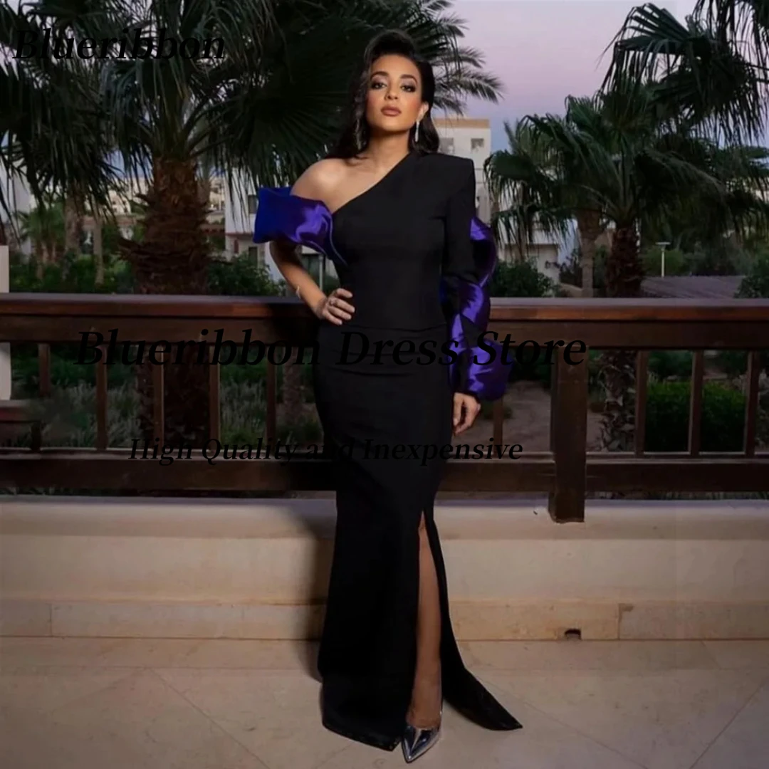 

Blueribbon Женщины знаменитостей носят черные платья для выпускного вечера Индивидуальные контрастные фиолетовые вечерние платья с длинными рукавами Вечернее платье с разрезом по бокам