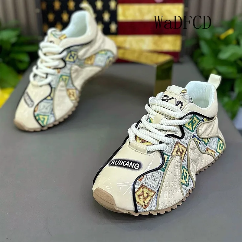 Chunky Sneakers Mens Designer Board Shoes Fashion Casual Microfiber Leather Fabric Breathable Increased Internal Platform Shoes