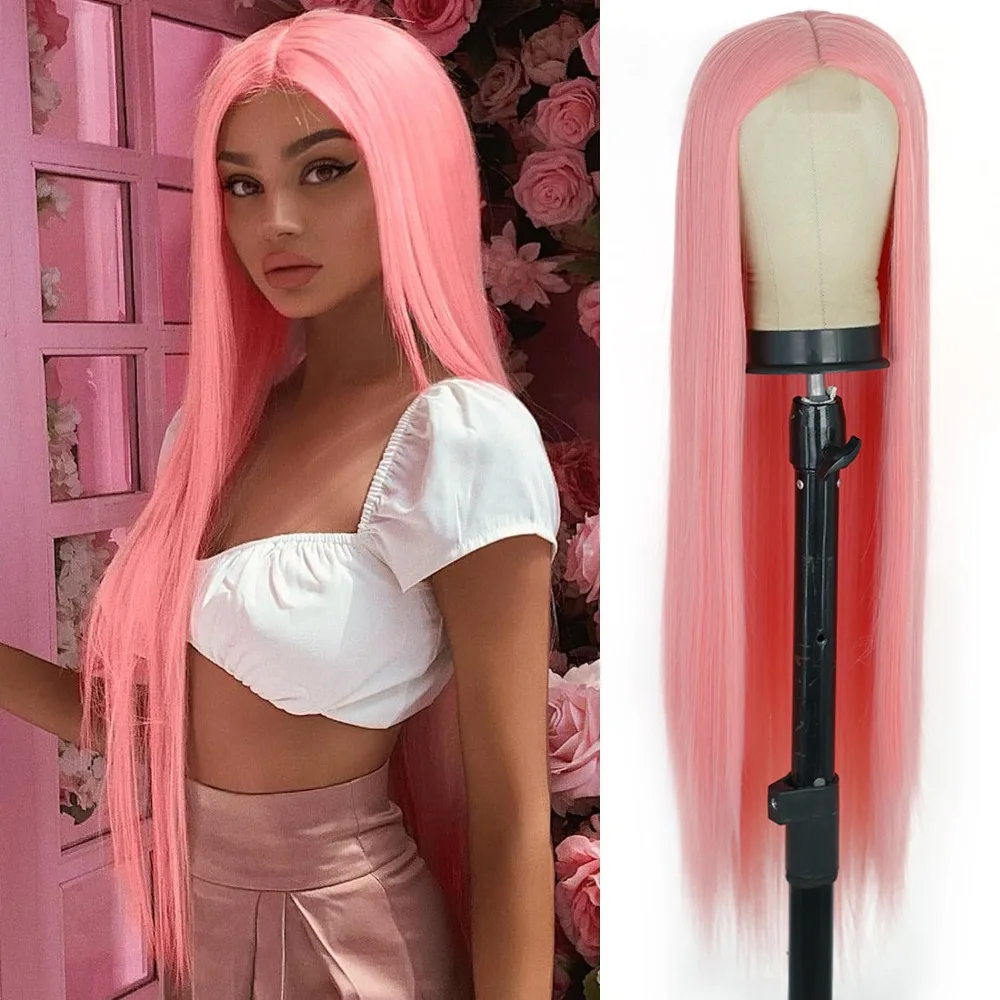 Fashion Ladies Synthetic Hair Women's Synthetic Pink Wigs,Pink Long Wigs Straight Pink Wigs Natural Looking Role Playing