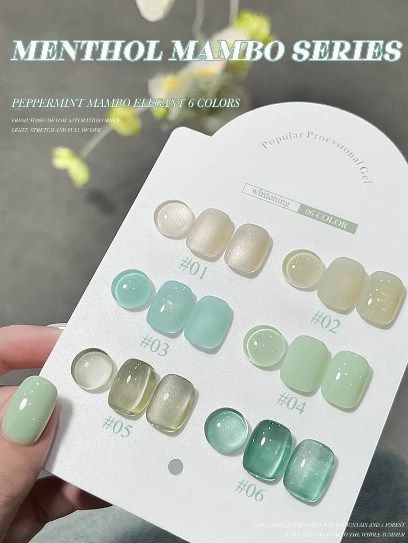 1-6 uds TC 2025 nueva serie fresca y Natural esmalte de uñas de Gel de 6 colores verano uñas verde menta blanqueamiento de uñas suministros de decoración de uñas