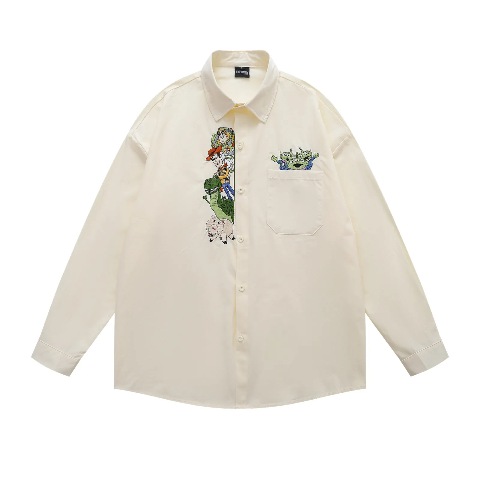 

American Retro Cartoon Embroidery Long Sleeve Shirt Men 2025 Autumn Oversize Couple Casual Coat