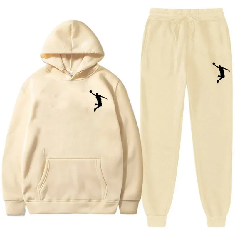 Tute casual autunnali e invernali di nuova moda da uomo, set di felpe con cappuccio e pantaloni della tuta stampati, felpe di lana calde e felpe casual