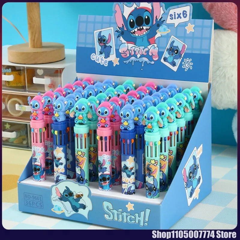 6/36 Uds muñeca de punto de dibujos animados 10 bolígrafo de colores Lilo & Stitch lindo bolígrafo de Gel suministros para estudiantes herramientas papelería al por mayor