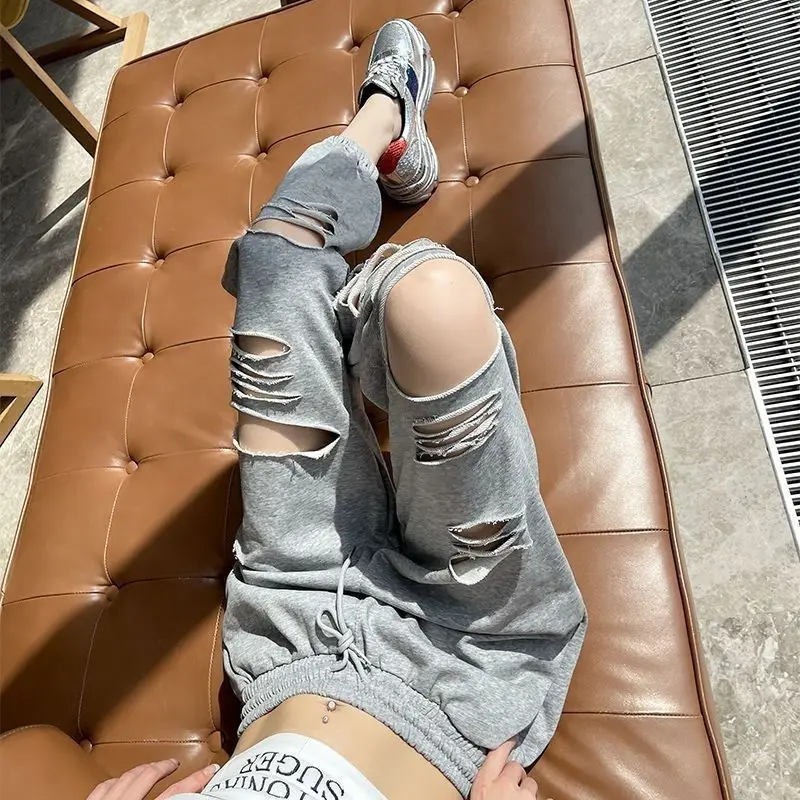 

Women's High Waist Ripped Joggers Slim Fit Harem Pants Lightweight Casual Trousers for Petite Spring Summer Autumn