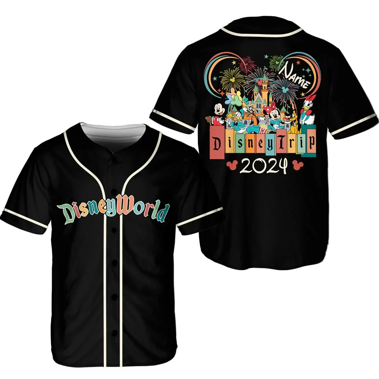 

Disney 2024 Mickey Mouse Black Rainbow Cartoon Baseball Uniform T-Shirt Men's/Women's Fashion Personalized Shirt