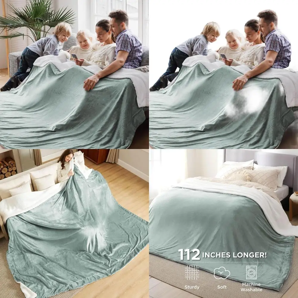 

Oversized Cal King Sherpa Fleece Blanket - Plush Warm Throw, Sage Green, 112x98