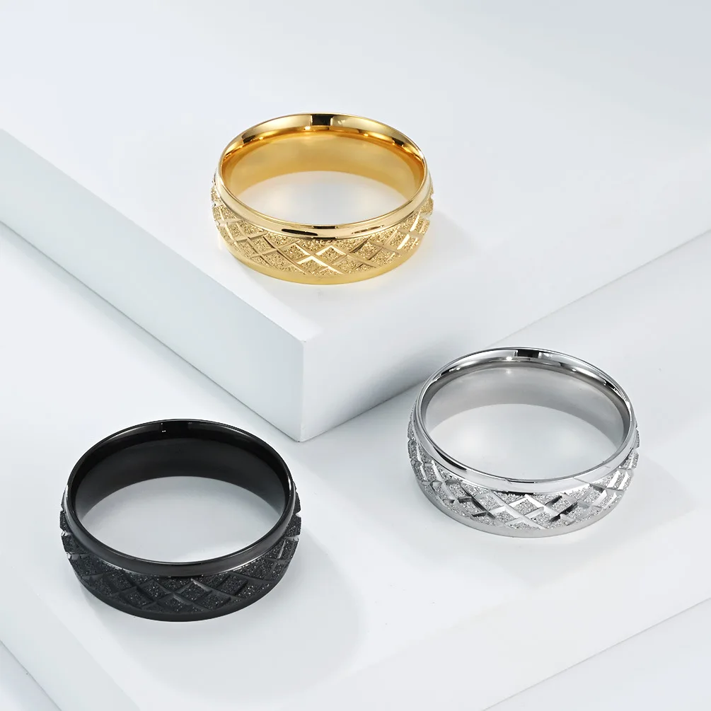 

8MM Wide Black Stainless Steel Frosted Promise Ring Vintage Fashion Men's Jewelry Christmas party gifts Gift