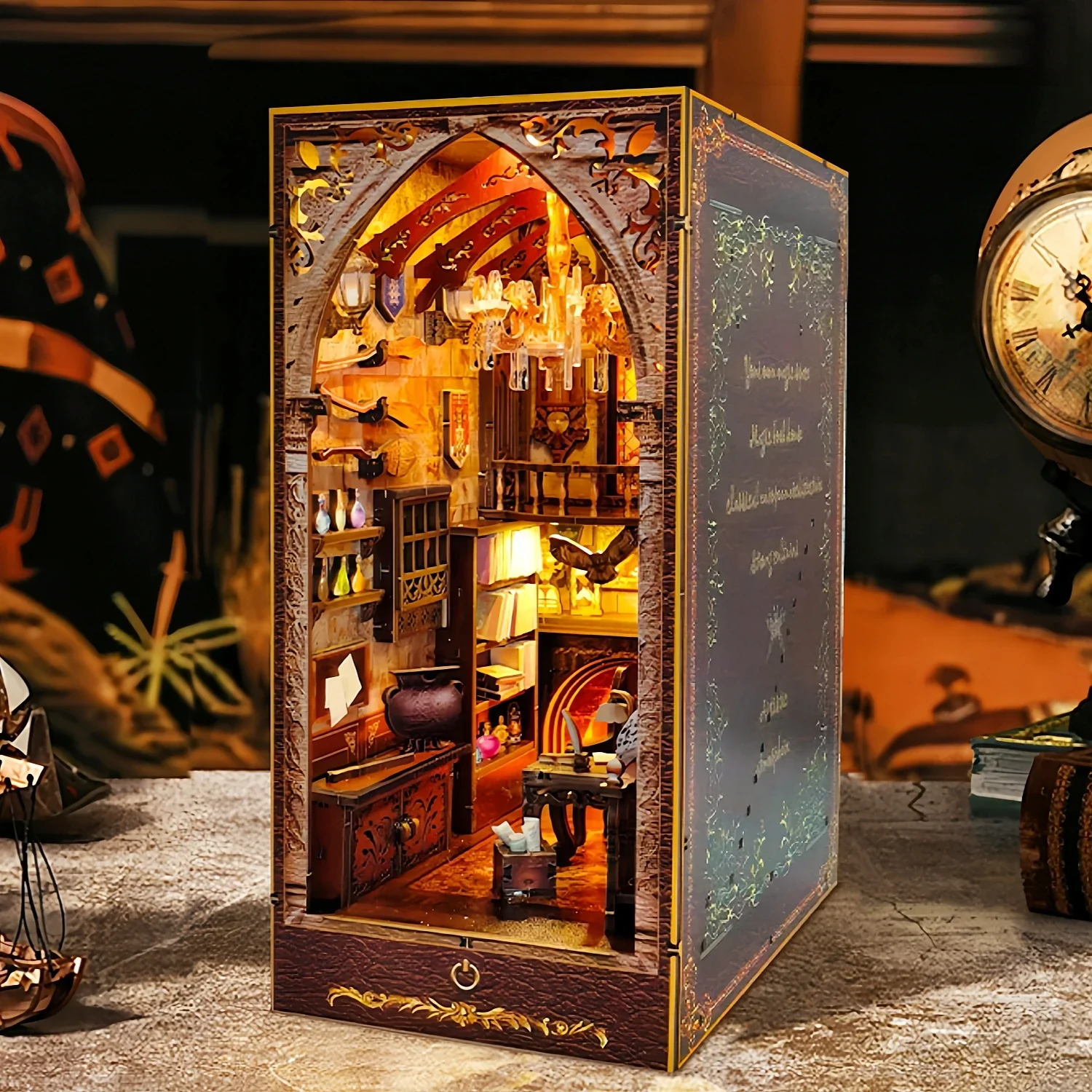 DIY Book Nook Shelf Insert Kit Magic Secret Academy Bookend Miniature Dollhouse 3D Puzzle Assembly Model for Adults Gifts Toys