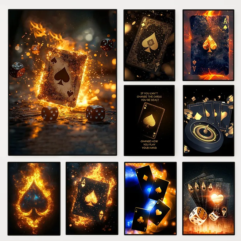 Casino Poker Dice Roulette Slots Gambling Poster Modern Print Canvas Painting Wall Art Picture for Club Living Room Home Deco