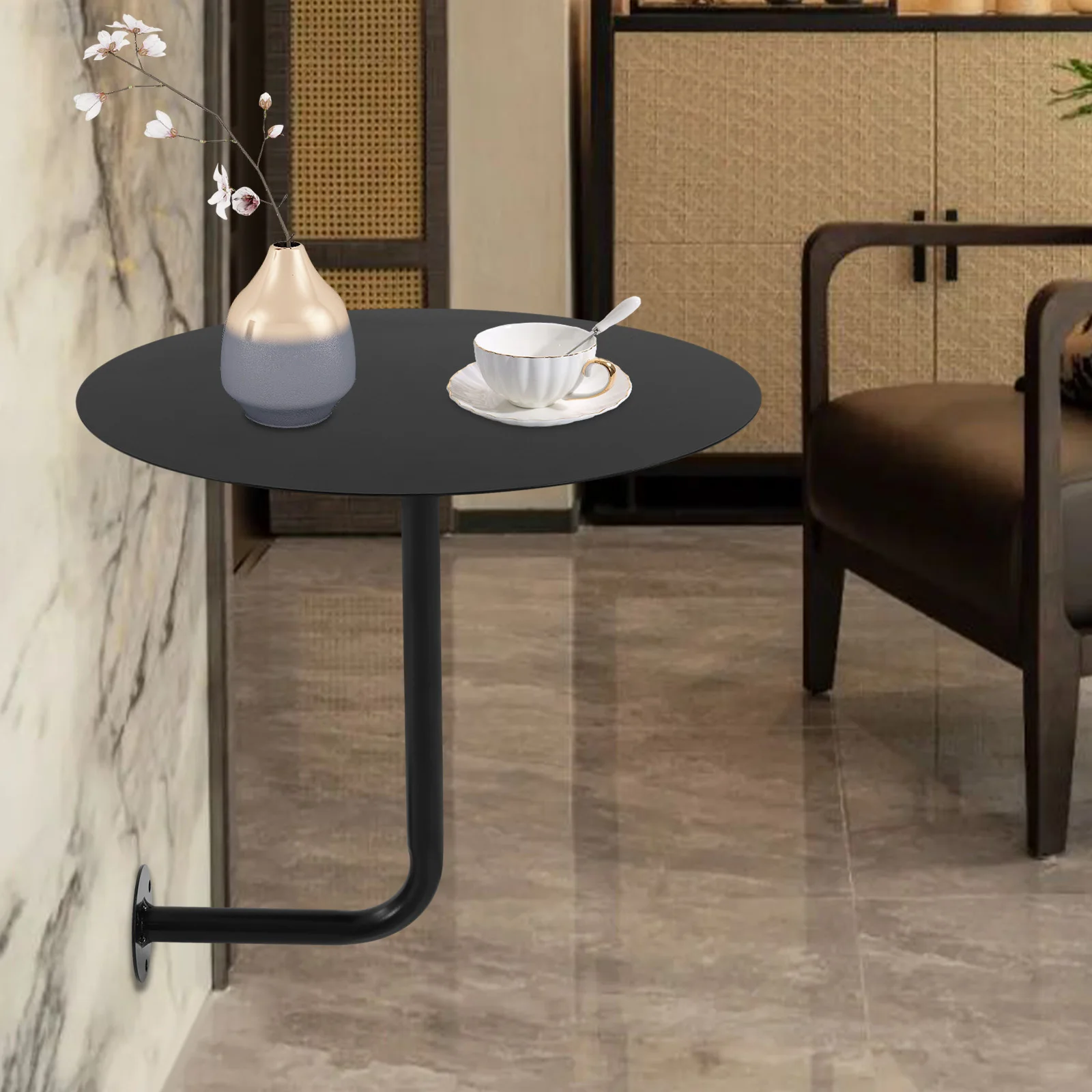 Wall Mounted Circular Side Tables Coffee Shops Milk Tea Shops and Ssmall Round Table Storage Racks for Home Decor