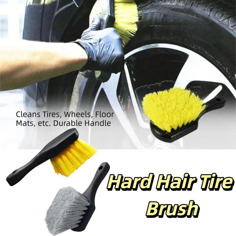 Soft Bristle Car Tire Brush Short Handle Durable Design Car Wash Brush Heavy Duty Ergonomic Handle Wheel Cleaning Brush