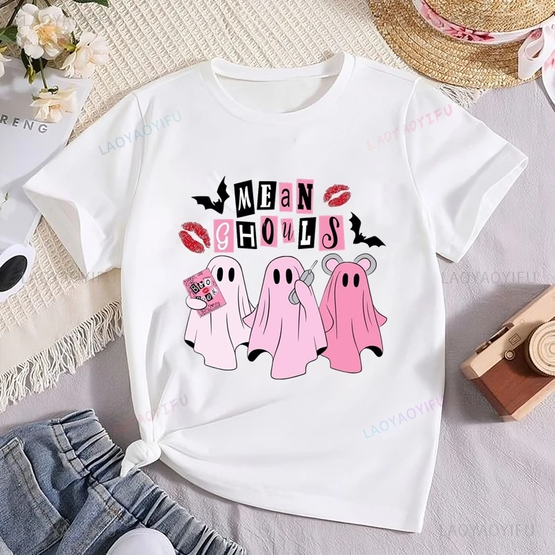 MEAN GHOULS, Stylish Women's Shirt for Halloween Party, Casual Everyday Streetwear, Women's Short Sleeve 0 Neck Cotton T-shirt