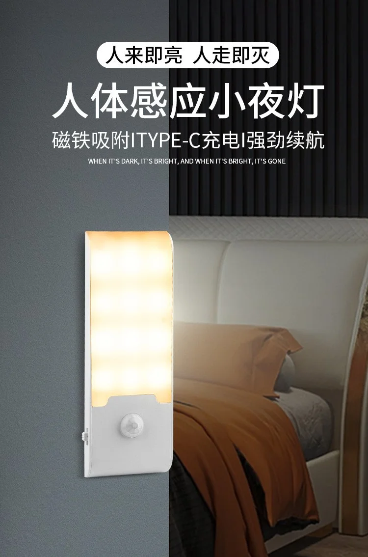 Motion Sensor LED Night Light Rechargeable Night Lamp Bedside Portable Kitchen Cabinet Night Lights for Bedroom Stairs Hallway
