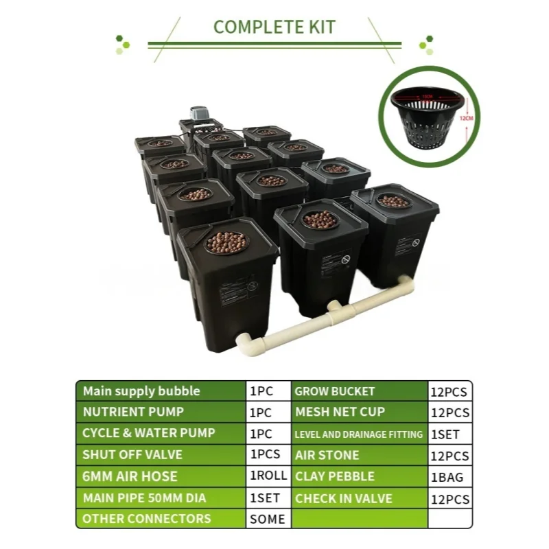 

Wholesale RDWC 12-Bucket DWC Hydroponic System Black Plastic Deep Water Culture Dutch Bucket Garden Supplies