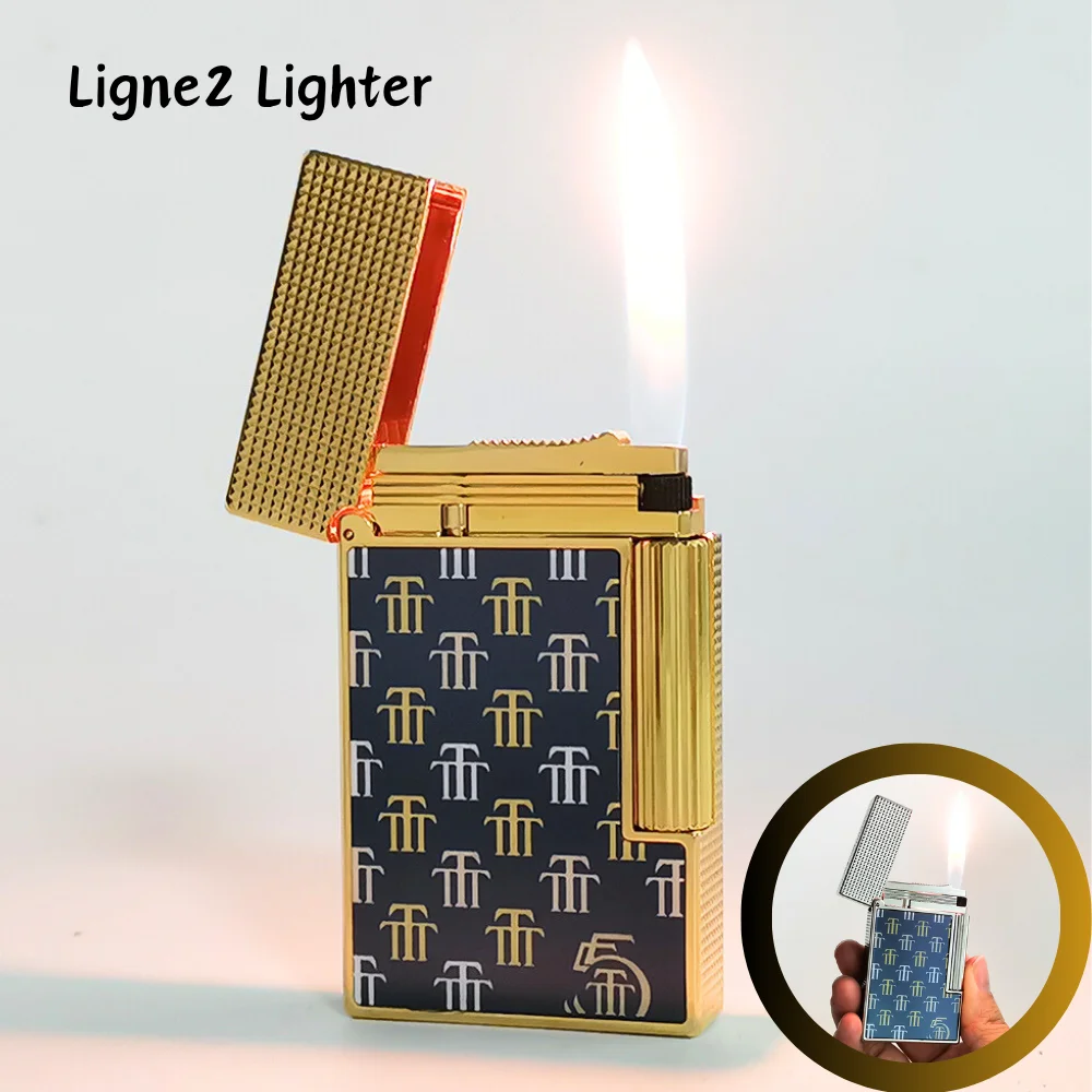 Encendedor de llama NUEVA marca Ligne2 Encendedor Patrón de monograma de latón Recambio Gas Tabaco para fumar Accesorios para cigarrillos D Oro o Plata