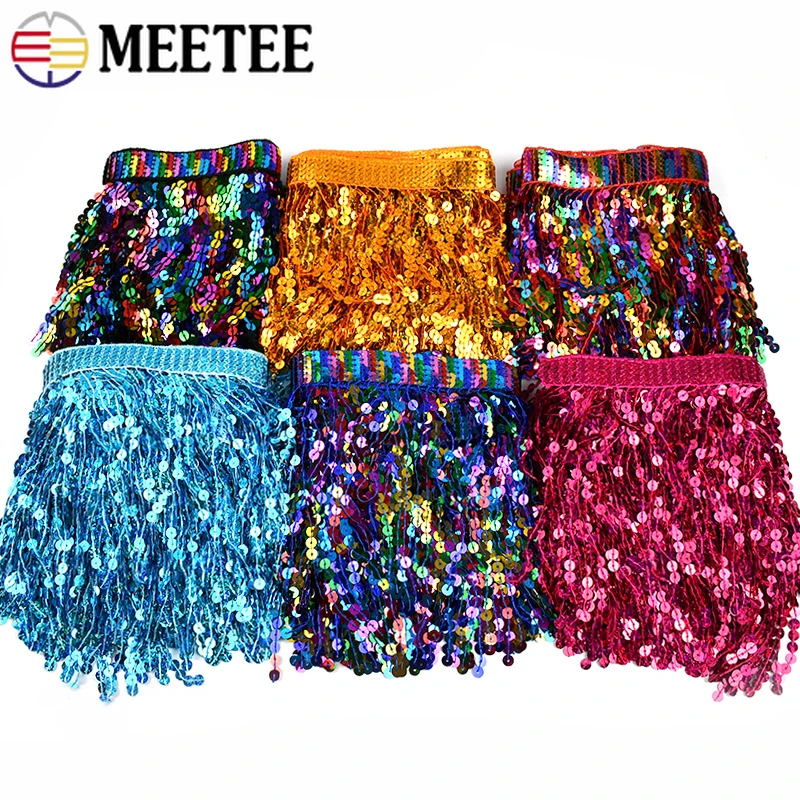 

10Yards Meetee 16cm Sequin Tassel Fringe Trim Lace Ribbon Ethnic Embroided Fringes Latin Dance Skirt Garment Trimming Accessory