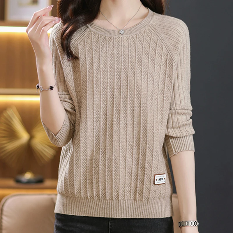 Big size women's autumn winter Golley round pullover sweater with plain plain long sleeve innerknit KN1813