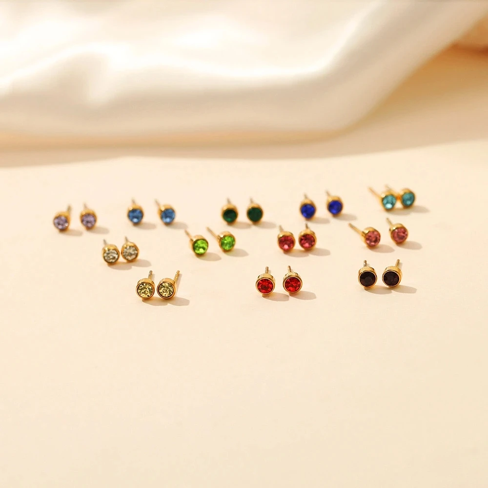 12 Monate Mini Runde Geburtsstein-Ohrstecker, vergoldet, kleine Mini-Zirkon-Ohrringe, personalisiertes Geschenk für Frauen – Detail 8