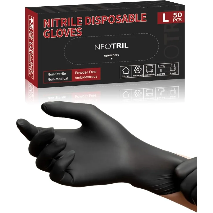 

4Mil Black Nitrile Disposable Gloves Latex Free Powder Free Textured Grip Rubber Gloves for Household Kitchen Bathroom Cleaning